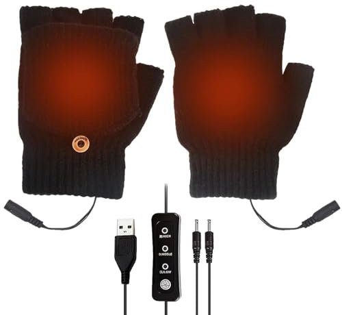 Udbrud USB Beheizte Handschuhe - Half Hands Fingerlos Mit Finger Abdeckung, Waschbares Erhitzt Handschuh, Winter Heizung für Frauen Männer Unisex