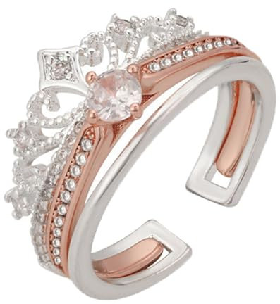 LzYogL Kronenring Mit Schlossfeuerwerk, Verstellbarer Offener Kronenring, Zirkonia-Kronenring-Set Mit Schlossfeuerwerk, Verstellbare Stapelringe Für Frauen