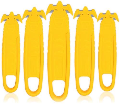 XUELIYUN 5 Pcs Safety Cutter Tool Yellow Hook Knife Film Yellow Box Cutter StrappingOpener Cardboard Carton and Package Opener Box Safety Knife Warehouse (No Exposed Blade)