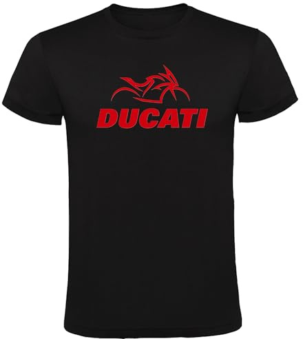 Genérico Camiseta Negra con Diseño de Moto Roja Ducati – Estilo Deportivo para Amantes del Motociclismo (FR/ES, Letras, L, Regular, Regular, Negro)