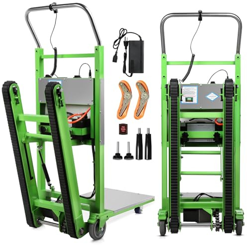 Carretilla eléctrica de 1250 W con cadenas de goma, escalador eléctrico para escalera con capacidad de carga de 900 libras, subida y bajada de escalera, escalador pesado con cuerda