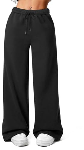FACDIBY Women's Fleece Wide Leg Sweatpants Winter Warm Thermal Straight Leg Sweat Pants with Pockets, Black, Large