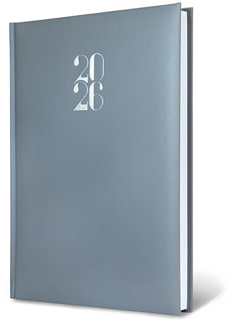 TEKSHOPPING | Agenda 2026 1 día por página | Sábado y domingo juntos | Formato 15 x 21 cm | 324 páginas | Tapa dura acolchada en símil piel | Calendario diario multilingüe (GRIS)