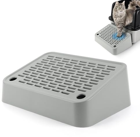 Kalolary Rampe de litière pour Chat avec Couche filtrante - Marches antidérapantes pour litière - Idéal pour Les Chats de Petite et Moyenne Taille (Rampe Inclinée Grise Claire)