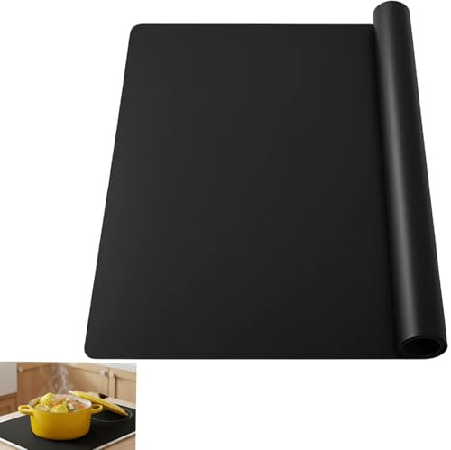 Induction Hob Protector Mat, Hob Covers for Electric Cookers, Black Ceramic Hob Protector, Heat Resistant Induction Hob Cover, 61 x 53 cm