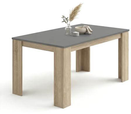duehome | Mesa de Comedor, Mesa Fija, Modelo Naya, Acabado en Roble Canadian y Grafito, Medidas: 140 cm (Largo) x 80 cm (Ancho) x 75 cm (Alto)