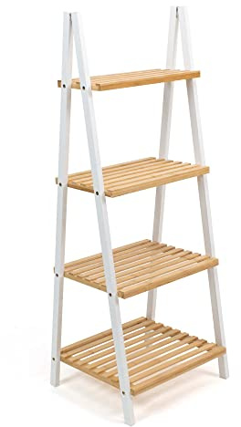 THE SECRET HOME - Estantería Tipo Escalera con 4 Baldas de Madera - Estantería de pie para almacenaje - Decoración Salón, Dormitorio, Despacho - Color Blanco/Natural