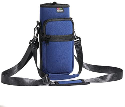 Nuovoware Bolsillo de Botella Agua Portátil Neopreno, 750ml Bolsillo con Correa Hombro Prueba Caída, Funda Impermeable Botella Agua Protectora para Viaje, Marino Azul