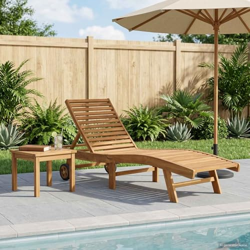Mangloder Transat en Bois de Teck Massif Marron avec Dossier inclinable, Chaise Longue Pliable pour Jardin terrasse Balcon Piscine extérieur, Confort Relax