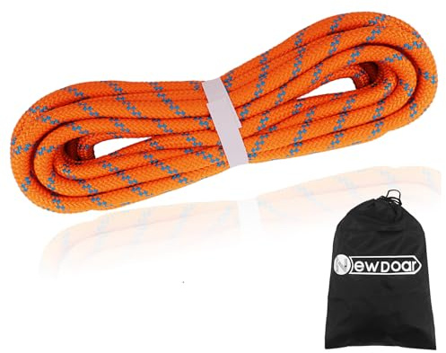 NewDoar Corda da arrampicata statica certificata CE e UIAA, 14 KN, 8 mm, doppia treccia, accessorio per trasporto Prusik e trascinamento (arancione, 8 mm, 29,9 m)