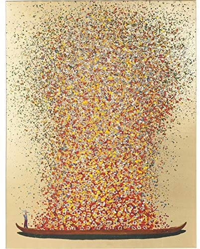 Kare Design Bild Touched Flower Boat Gold/Rot, Gemälde, Wandbild, Pastellfarben, Canvas-Leinwand, Massivholz Rahmen, handgemalte Details mit Acrylfarbe, Abstrakt, 100x80cm (L/B)