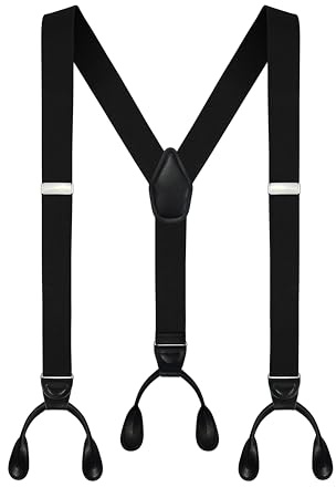 Tirantes elásticos ajustables con extremo de botón en Y de 1.4 pulgadas de ancho para hombre, Negro, L