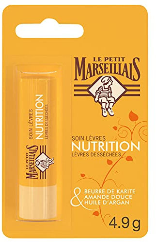 Le Petit Marseillais | Soin Lèvres Nutrition Lèvres Desséchées (tube de 4,9 g) – Baume à lèvres au beurre de karité, amande douce et huile d'argan – Stick à lèvres nourrissant