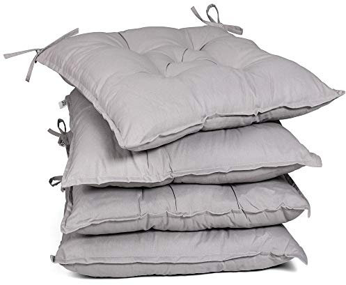 Detex® 4X Coussins de Chaise avec Attaches Gris 45x45x8cm Intérieur Extérieur Fauteuil Salle à Manger Jardin