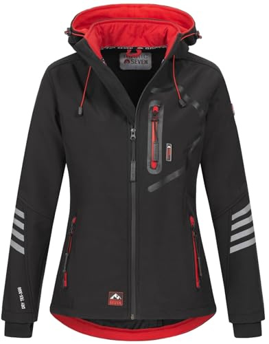 Arctic Seven Dam Softshell funktion utomhus regnjacka sport huva AS186, svart-röd, 5XL