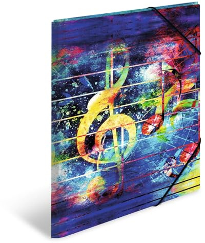 HERMA A3 Music Portfolio Folder, Children's Plastic Corner Folder with Art Motif, Elastic Band, Inner Flaps and Inner Print for Boys and Girls