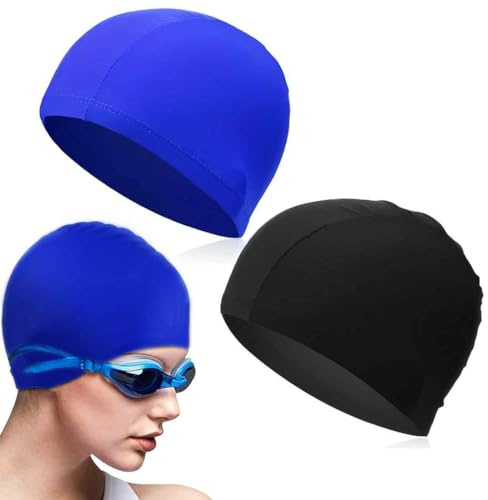 NIANOPKM 2 Pcs Bonnets Bain Élastiques,Bonnet de Bain en Tissu Confortable Garde les Cheveux Propre,Respirant,Bonnets de Bain pour Femmes,Hommes,Enfants