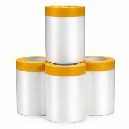 QWORK 4-pack självhäftande dammplåt, 55 cm x 30 m, självhäftande maskeringsfilmrullar, plastark för sprayning, målning, dekoration