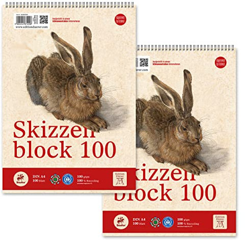 Staufen Dürer Skizzenblock Set, 2 Stück, DIN A4, je 100 Blatt - 100 g/m², ideal als Zeichenblock oder Malblock