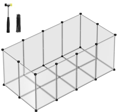 SONGMICS Recinto per Animali con Fondo, Recinzione per Animali di Piccola Taglia, Gabbia in Plastica da Interno per Criceti Conigli Ricci Porcellini d’India, 145 x 72 x 57 cm, Bianco LPC007W01