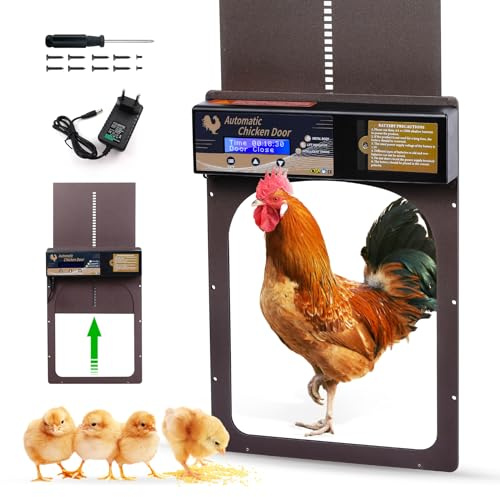 VAYALT Puerta de gallinero automática de Aluminio, con Temporizador antipellizcos, Nueva Puerta automática de gallinero con Pantalla LCD programable Impermeable, Funciona con Pilas