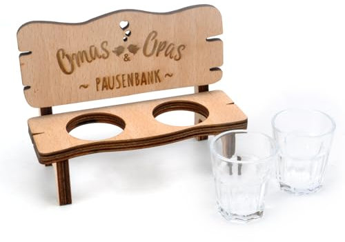 HENGBIRD PREMIUM QUALITÄT 100% EMOTIONAL Panca a grappa con incisione Panca a grappa per i genitori Bar con 2 bicchieri Regali per i nonni Panca da pausa per nonna e nonno