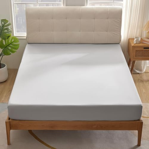 SONIVE Spannbettlaken 180x200cm,Bettlaken 180x200cm aus 100% 200TC Baumwolle, Oeko-TEX Leintuch,Bettbezug, HellGrau