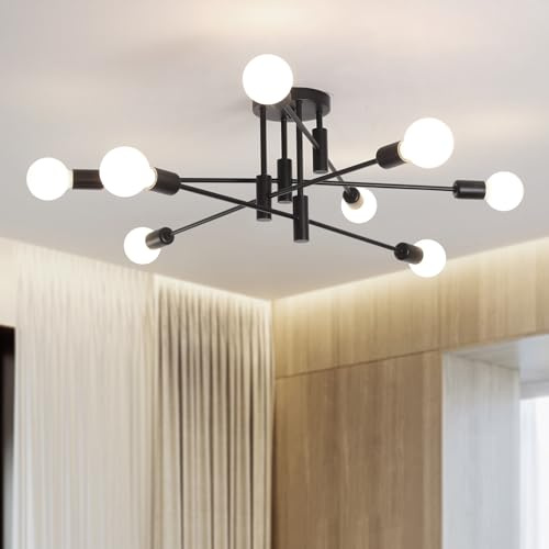 JIINOO Ljuskrona taklampa, 8 lampor E27-sockel modern svart ljuskrona, industriell vintage hängande lampa för kök bondgård vardagsrum matsal sovrum