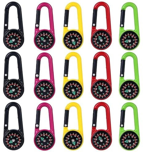 yotutun 15 Stück Kompass Mit Karabinerhaken, Kompass Schlüsselanhänger, Kompass Kinder, Kompass Wegweiser, Kompass Karabiner Gürtelclips, Karabiner Kompass Kunststoff Kompassclips Für Outdoor Camping