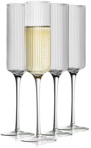 INSETLAN Champagnerkelche 250ml 4er-Set | Handgeblasene Champagnergläser | Ideal für Sekt oder Prosecco | Elegante und Robuste Kristallgläser | Perfekt für Hochzeiten, Jubiläen, Gartenpartys