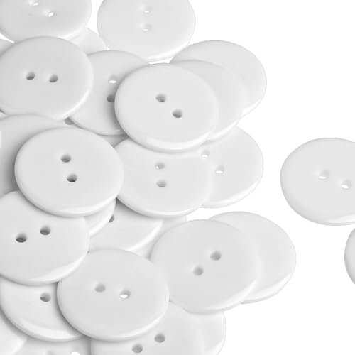 Qianyu 100 Stück Harz Knöpfe 2 Löcher Rund Basis Nähen Harzknöpfe 25mm Weiße Knöpfe Zum DIY Kleider Nähen Mantel Pullover Hemdknöpfe Nadeln Stricken manuelle Handwerk Knöpfe Dekoration