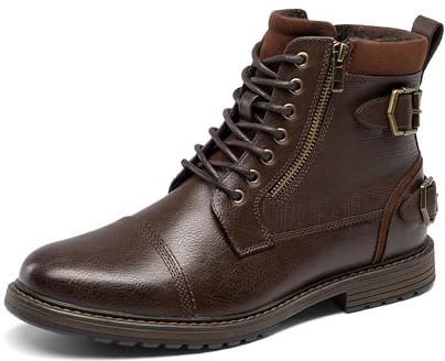 Bruno Marc Stivali Motociclista Uomo, Stivali con Lacci Stivali Motociclista Classici, Scarpe Casual Cerniera Laterale,Size 43,Marrone,BMUMAB2514