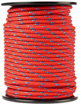 SNURO Polypropylenseil (6mm, 50M, rot mit blau und grün) - Leichtes, vielseitiges geflochtenes Seil für den Außenbereich, zum Überleben und für den Garten - Nicht zum Klettern! - Bruchlast 531k