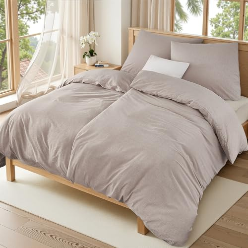 Duvetnova Bettwäsche 135x200 Baumwolle 4teilig Leinen-Optik,Superweiche 100% Vorgewaschene Baumwolle ÖKO-TEX Hochwertige Sommer 2 Bettbezüge 135x200+2 Kissenbezüge 80x80 alle mit Reißverschluss