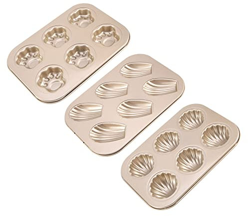 Wrtysully Sartenes de Madeleine, 3 Paquetes de Sartenes Antiadherentes para Hornear en Forma de Garras de, Bandeja para Hornear de 6 Cavidades para Hornear Galleta Molde Merienda