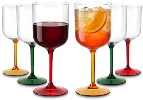WUITOKI Calici Spritz Aperol in plastica colorati, 6pz, 42cl, lavabili in lavastoviglie, Infrangibile, Aperitivo, Cocktail