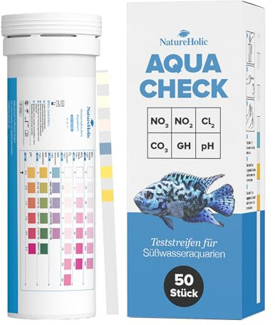 NatureHolic Bandes d'essai pour aquarium 6 en 1, test rapide pour nitrite, nitrate, chlore, pH, dureté totale et dureté carbonatée, pour aquarium, bassin de crevettes et eau douce