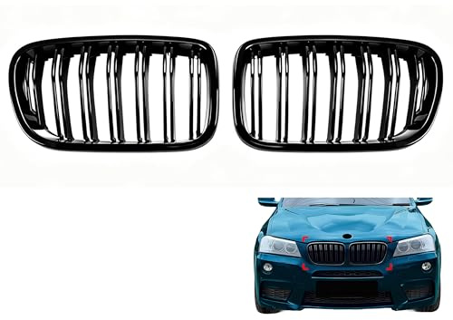 RowGlow F25 Rejilla Parrilla Delantera Frontal Abs Negro Brillante Doble Barra Para X3 F25 2010-2013 2010 2011 2012 2013, Rejilla Radiador Parachoques (X3 F25 2010-2013)