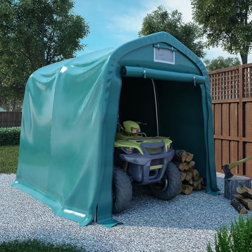 HOMELEN Tente de garage en PVC 1,6 x 2,4 m Abri de rangement imperméable, robuste 500 g/m², toile verte avec cadre en acier galvanisé, protection pour abri de voiture pour extérieur, jardin, cour