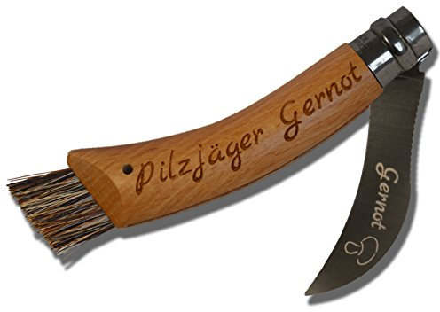 3Dglas Plizmesser mit Gravur auf Klinge und Griff | original Pilzmesser N08 | Pilzmesser mit Bürste | graviertes Pilzmesser