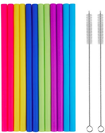 tifanso 14PCS Reusable Silicone Straws with Cleaning Brushes, 10 Flexible Extra Wide Large Jumbo Drinking Straws, Great for for 30oz and 20oz Tumblers Yeti/Rtic and Milkshakes