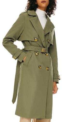 Orolay Long Trench Coat for Women with Belt Lightweight Double-Breasted Duster Trench Coat Slim Fit Green XL