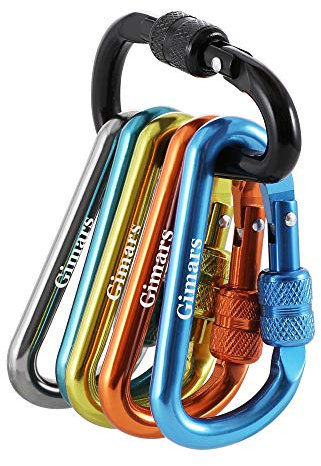 Gimars Karabiner, 6 cm mini Karabiner mit Schraubverschluss, Aluminium, 6 Stück, bunt, D-Form, für Camping, Schlüsselanhänger