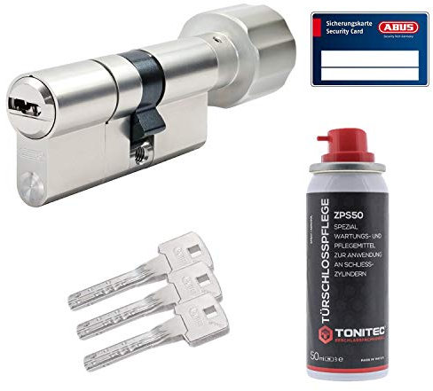 ToniTec Set aus Abus Bravus 2000 MX Türschloss mit Sicherheitskarte modular Schließzylinder gleichschließend N&G inkl. 3 Schlüssel und ToniTec Pflegespray - Größe 65/45K