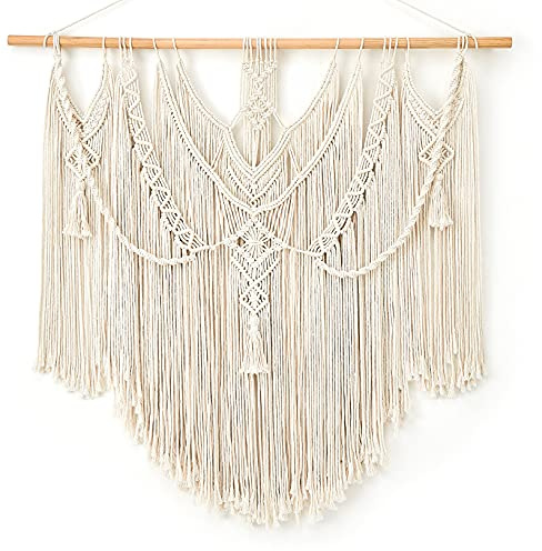 Mkono Macrame Wall Hanging Boho Home Decor Chic Woven Decoration for Bedroom Living Room Apartment Dorm Gallery Perfect Handmade Christmas Gift Ideas, 1 Pack, Large Size, 36x35