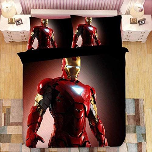 HDONG 3D Cartoon Iron Man Duvet Cover, Children's Avengers Theme Bedding, Comfortable and Breathable Duvet Cover with Zip (A04.140 x 210 cm)
