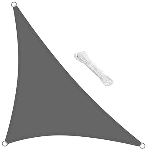 swift Sun Shade Sail 3.5m x 3.5m x 4.9m Waterproof Right Angle Triangle PES Polyester 98% UV Block 3.5x3.5x4.9 Meter Triangular Canopy Sail Shades for Garden Outdoor Patio with Free Ropes, Grey