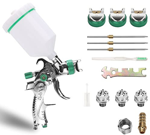 Lospitch HVLP Lackierpistole Sprühpistole, Spritzpistole mit 3 Düsen aus Edelstahl (1,4 mm, 1,7 mm, 2,0 mm) & 600 cc Becher Professionelle Farbspritzpistole