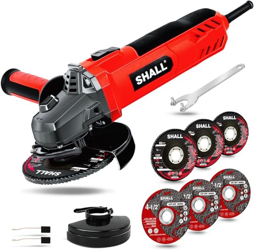 7.5Amp 4-1/2 Inch 12000 RPM Angle Grinder with 2 Guards, 3 Cutting Wheels, 3 Discs, Non-Slip Handle and Carbon Brush for Metal and Wood