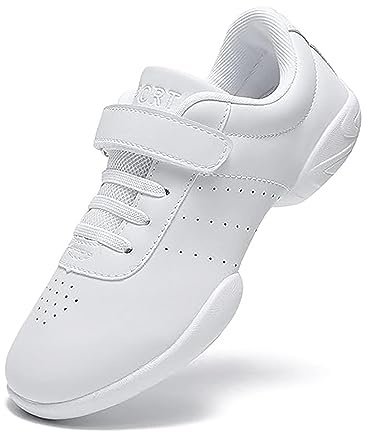 MEESLGOO Girls White Cheerleading Dance Shoes Youth Athletic Training Tennis Walking Competition White Sneakers Girls (White,US 12.5 Little Kid